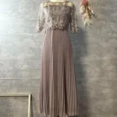 kana フラワー刺繍レース 切り替えプリーツロング パーティードレス　38