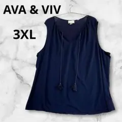 AVA & VIV 【3XL】レディースネイビー ノースリーブ トップスVネック