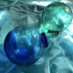 ガラス 浮き玉 直径12〜13cm ブルー&グリーン2個セット