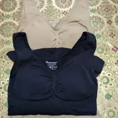 ☘️グッズマン☘️カップ付き　タンクトップ　ベージュ＆ブラック　L〜L L