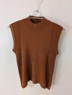 LANCEL ノースリーブ ハイネック ニット リネン混 赤茶 M