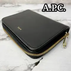 美品 アーペーセー 二つ折り財布 ラウンドファスナー ゴールド金具 レザー 黒