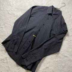 【M】 セオリー ☆ ストライプ シャツ ブラック系　ダークグレー 美品