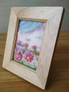 ✽.*・ 秋桜の咲く丘の夕焼け … 羊毛刺繍フレーム mini ✽.*・