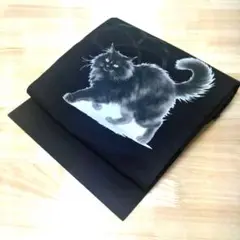 1点物♥長毛黒猫さん♥二部式作り帯♥ブラック喪帯リメイク♥早い者勝ち