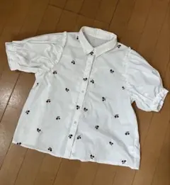 フラワー刺繍 ホワイトシャツ 半袖