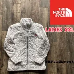ノースフェイス キルティングジャケット ホワイト ピンクロゴ レディース2XL