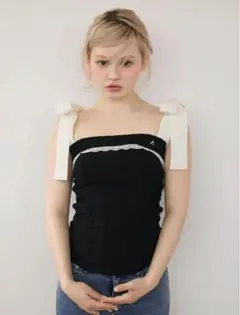 andmary Samantha ribbon tops black