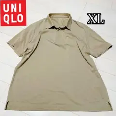 【美品】UNIQL ユニクロ エアリズムポロシャツ 半袖 ベージュ　比翼襟