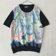 最高級✨　フェラガモ　シルク100％　異素材　サマーニット　フローラル　花柄