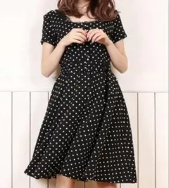 【美品】dazzlin　ワンピース　ドット　水玉　ネイビー　Mサイズ　ベルト付き
