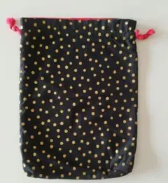 【美品】巾着袋 ドット柄 ゴールド たっぷり入る