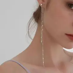 ロングピアス シルバーカラー　上品　韓国　大人女子　高見え　プチプチ