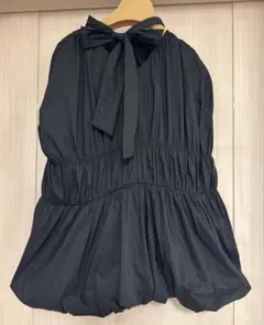ミラオーウェン　リボン付きノースリーブシャツ バルーンブラウス