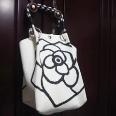 ♡花柄キャンバスニットハンドバッグ
