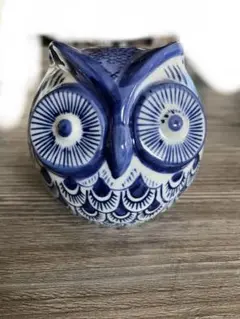 フクロウ型貯金箱 陶器製