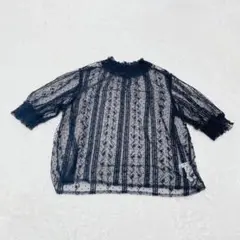 レイカズン　【F】シースルーブラウス　レース　ドット　五分丈袖　黒　可愛い