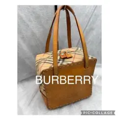 買取見積書有り　バーバリーズ　キャンバス/レザースクエアボックス　ハンドバッグ