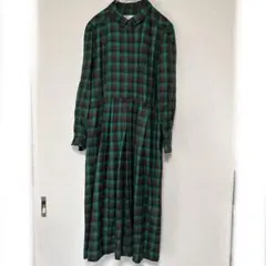 緑系チェックのロングワンピース