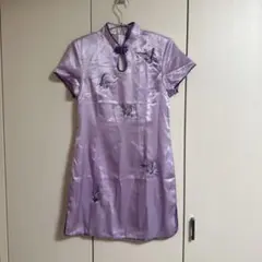 紫色 蝶刺繍 チャイナドレス