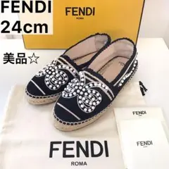 ▲美品▲FENDI //パール リボン エスパドリーユ▲24cm▲ブラック