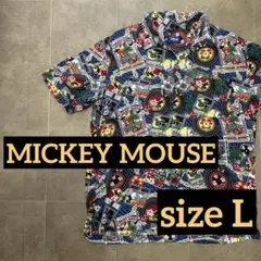 MICKEY MOUSE アロハシャツLサイズ ブルー ディズニー ハワイアン