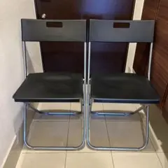 【美品】２脚 IKEA パイプ椅子　折りたたみチェア　ブラック コンパクト