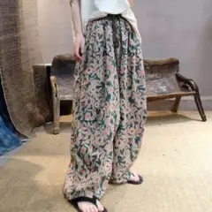 おしゃれ度高め プリント ゆったり ワイドパンツ きれいめコーデ 着痩せ