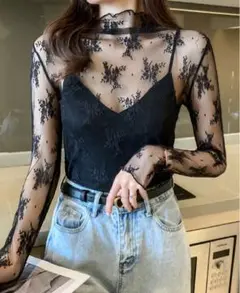 シースルー花柄ブラウス♡ブラック