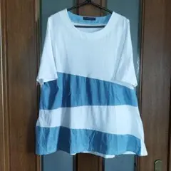FASHION MESSAGE 半袖AラインTシャツ　 ホワイト/ブルー