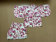 【美品】女の子　甚平　100cm ピンク　花柄　リボン柄