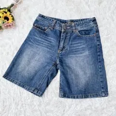 P.B. Jeans【M】デニムショートパンツ　ハーフジーンズ　シンプル　ブルー