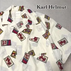 90's KARL HELMUT レーヨン 開襟 和柄 花札 L