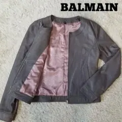 バルマン レザージャケット ノーカラー 羊革 7号 S相当 パープル