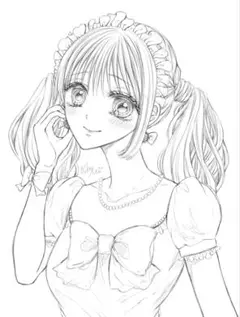 オリジナルイラスト 手描きイラスト 原画 シャーペン画 女の子イラスト 可愛い