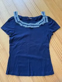 最終お値下げ！【美品】半袖Tシャツ ストライプリボン付き　サイズM ネイビー