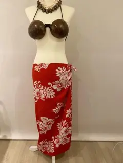 タヒチアンデザインパレオロング(ハイビスカスレッド)訳あり