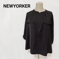 美品 ニューヨーカー NEWYORKER 黒 ブラウス 七分袖 13号