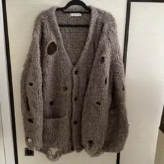 LABRAT ベージュ カーディガン穴あきデザイン　ダメージ加工