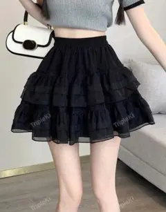 SHEIN フリル付き黒ミニスカート
