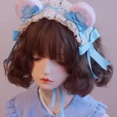 青　クマ　耳　ヘッドドレス　ヘアアクセサリー　ロリータ　ふわふわ
