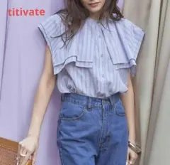 titivate ノースリーブフリルブラウス　ストライプ