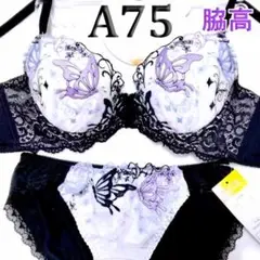 36★[A75＆M]pan cute脇高ブラ＆ショーツネイビー&ホワイト&蝶々