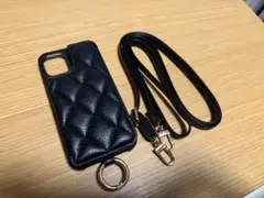 Elegante iPhone12miniケース　ストラップ付　ブラック黒