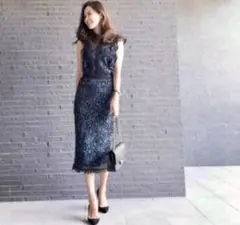 【ZARA】コントラストギピュール レース付きペンシルワンピース XS