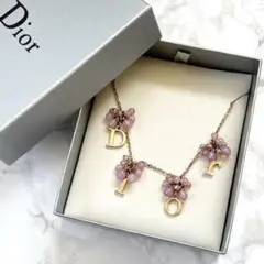 Christian Dior ロゴ ゴールド ビーズ ピンク ネックレス