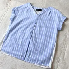 極美品 アンタイトル フレンチスリーブ ストライプ ブラウス シャツ 涼しい