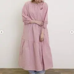 サマンサモスモス　イニシャル刺繍7分袖ティアードワンピース　レッド