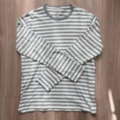 グレー/ホワイト ストライプ 長袖カットソー XL