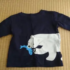 クマと魚プリントの長袖Tシャツ　無印